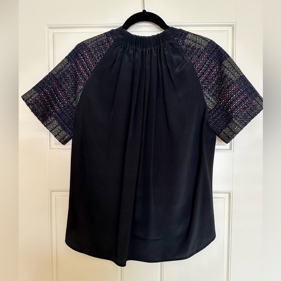 3.1 Phillip Lim Navy Silk and Knit Short Sleeve Top Size 2 - Picture 5 of 8